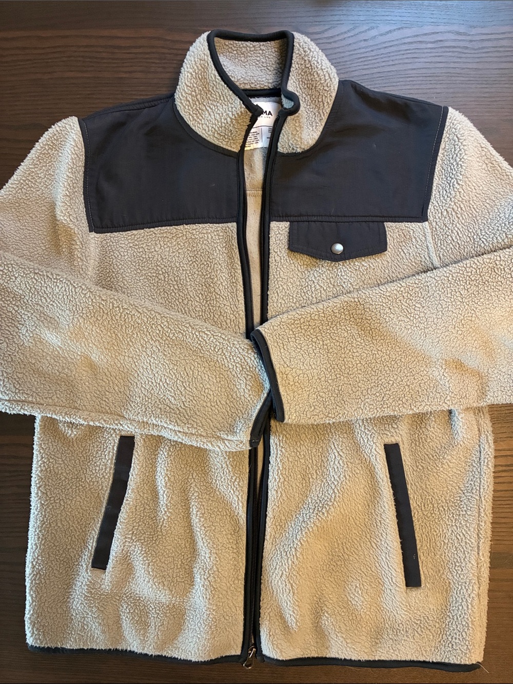Sonoma Grey Sherpa Jacket with Navy Contrast Yoke